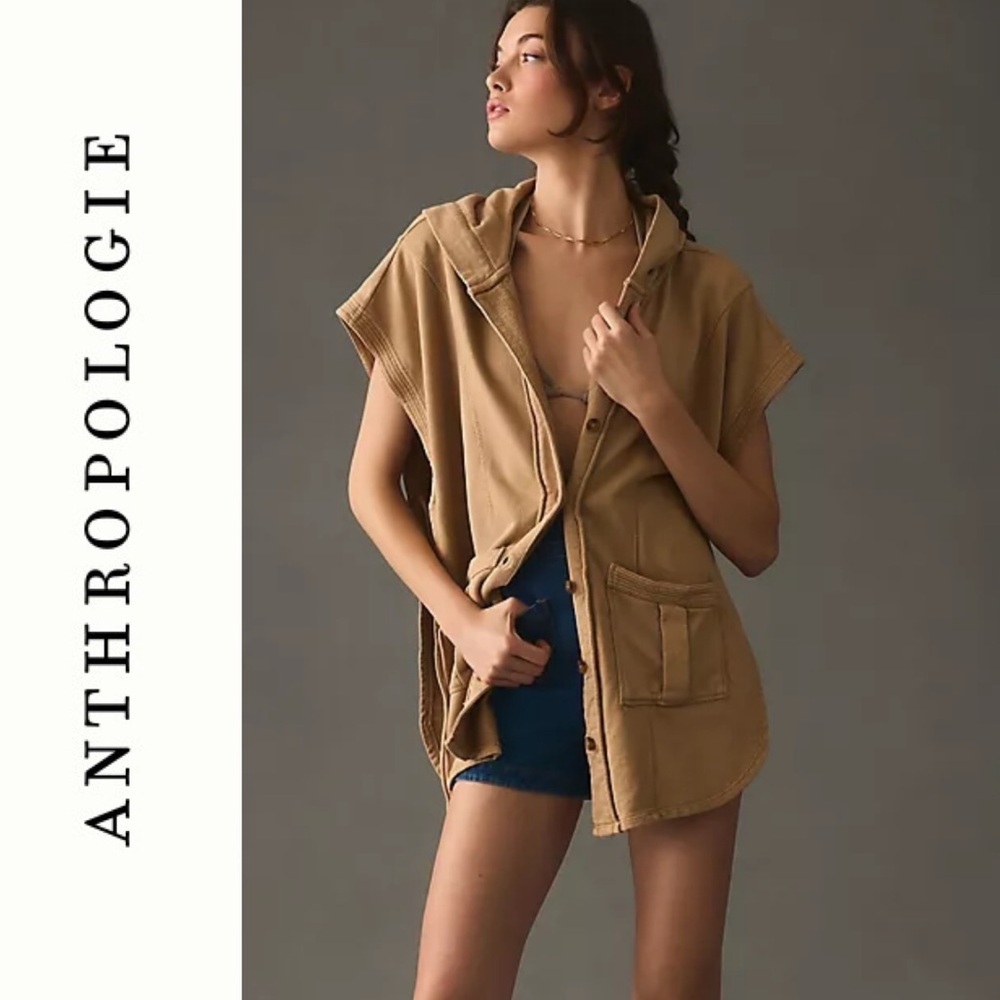 Pilcro Side-Tie Short-Sleeve Button Front Poncho Vest